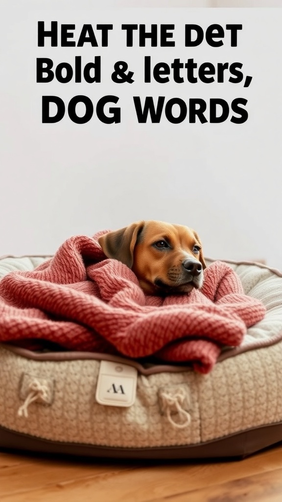 A dog resting on a heated bed wrapped in a cozy blanket