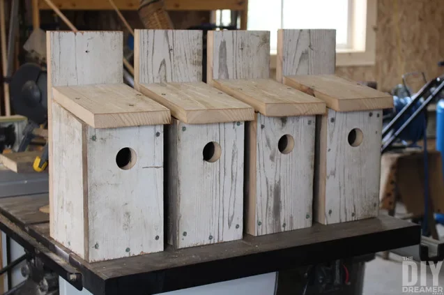 Rustic Whitewashed Wooden Birdhouses