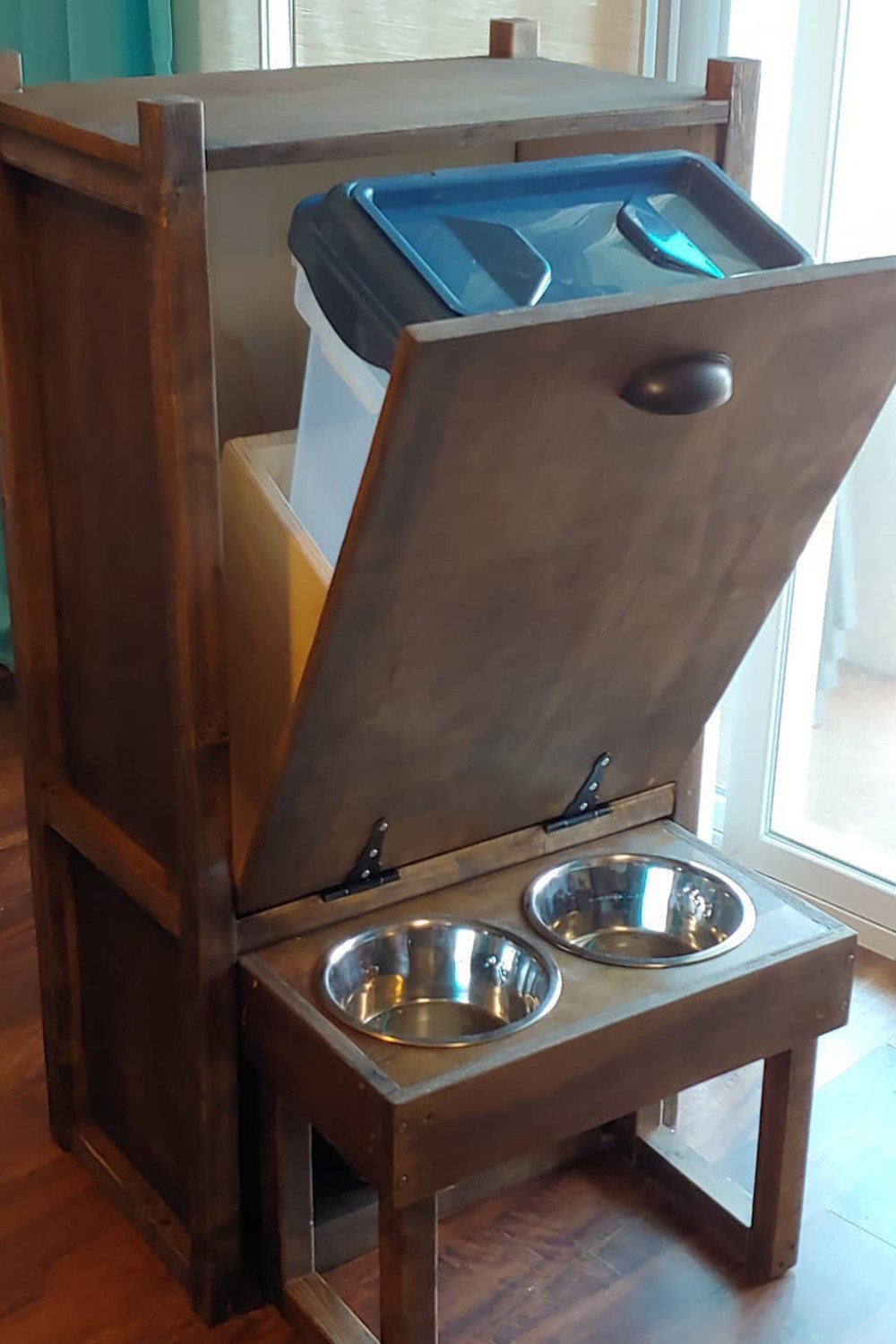 Tall Wooden Cabinet with Pull Out Bin