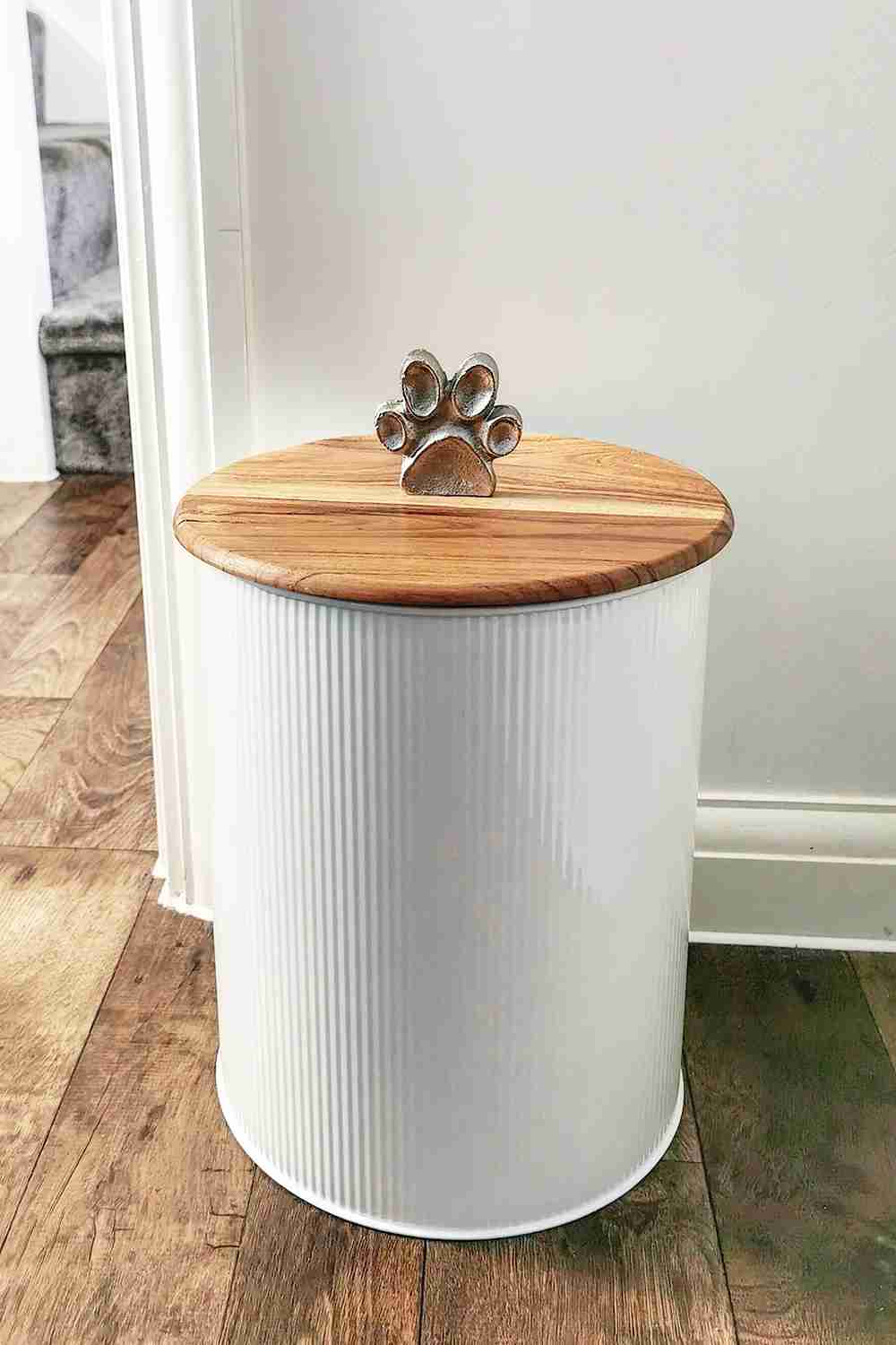 Ribbed White Canister with Paw Knob