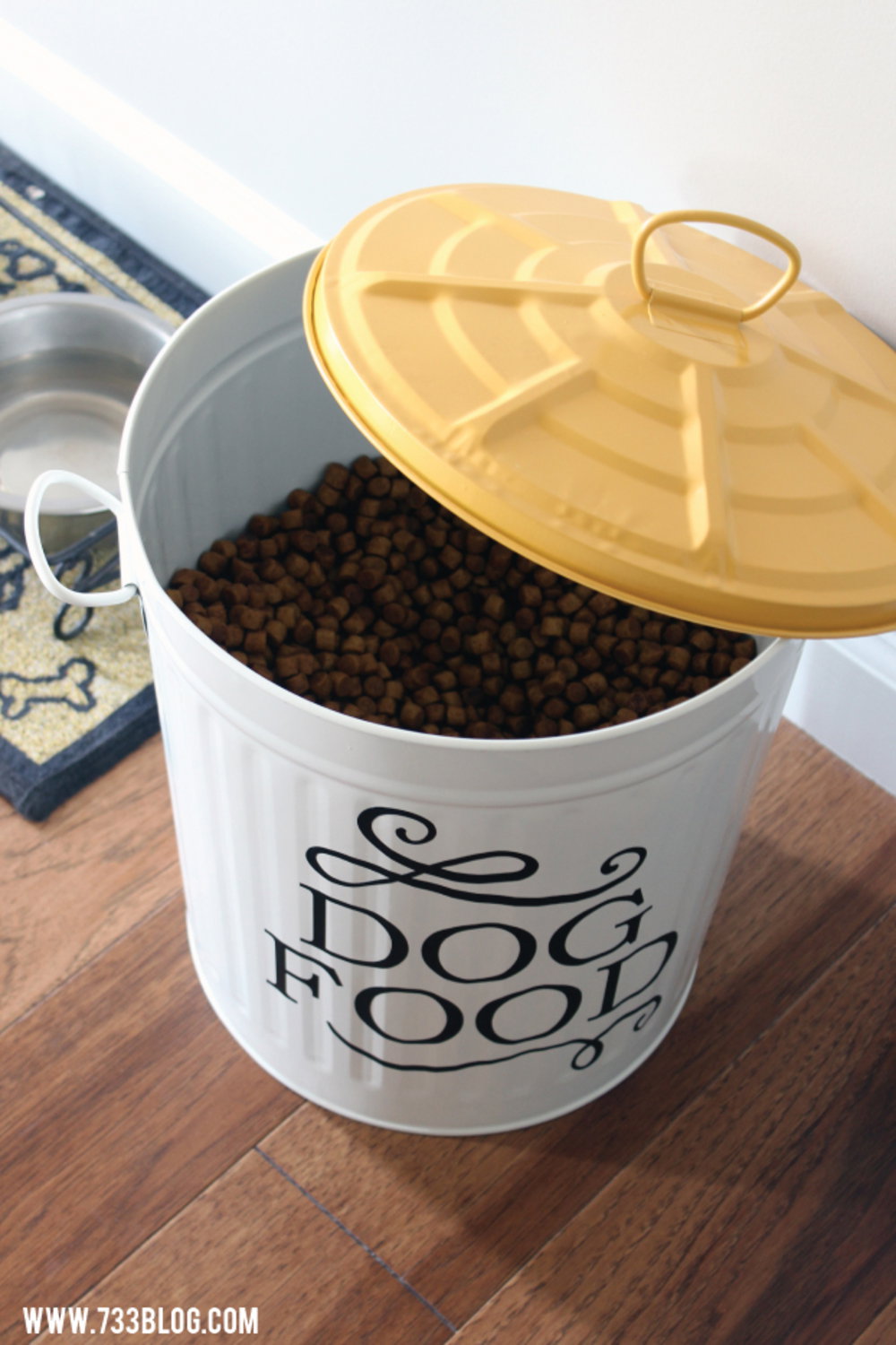 White Metal Bin with Yellow Lid